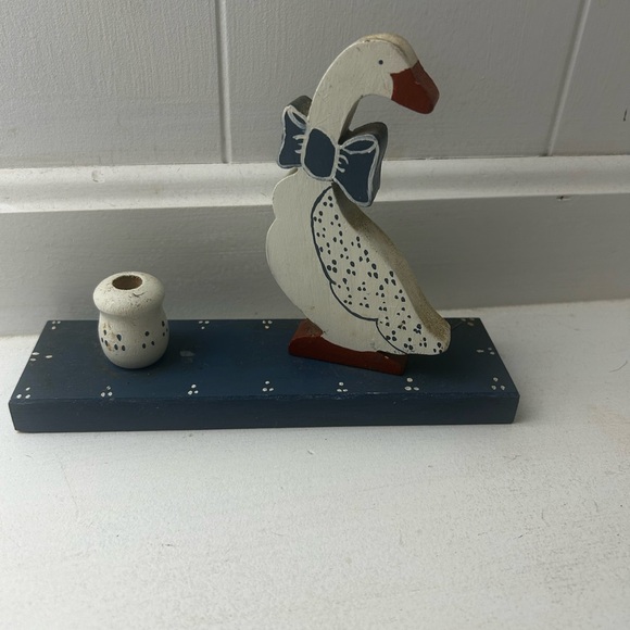 Kitsch Other - Vintage 80s Giftco Wooden Duck Goose‎ Candle Holder Kitschy Farmhouse Blue White